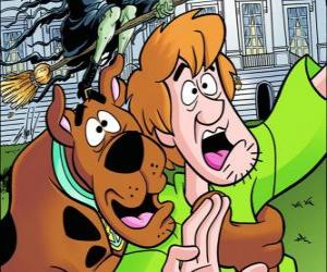 yapboz Scooby-Doo ve onun arkadaşı Shaggy uzak korkmuş çalışıyor